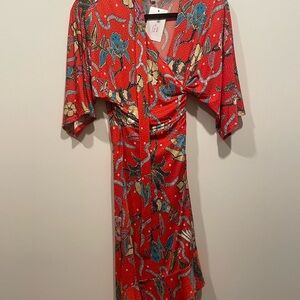 Veronica M Red Asymmetrical Dress with Floral Design